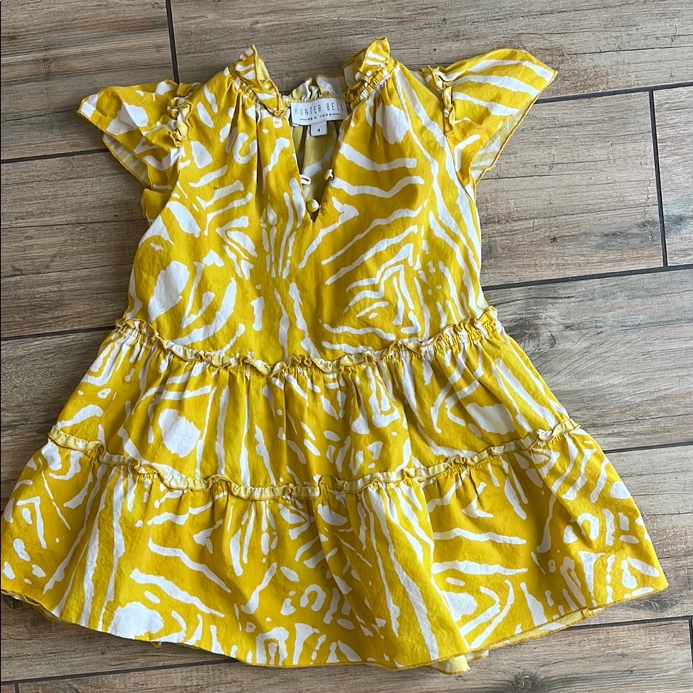 HUNTER BELL Yellow and White Flutter Sleeve Sundress Merritt